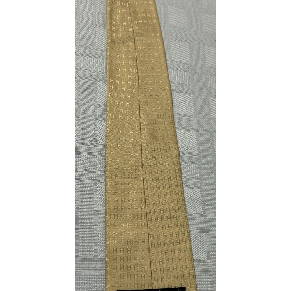 HERMES Men Neck Tie Gold Beige Yellow Initial H All Over Print 100% Silk Vtg. - Picture 12 of 16